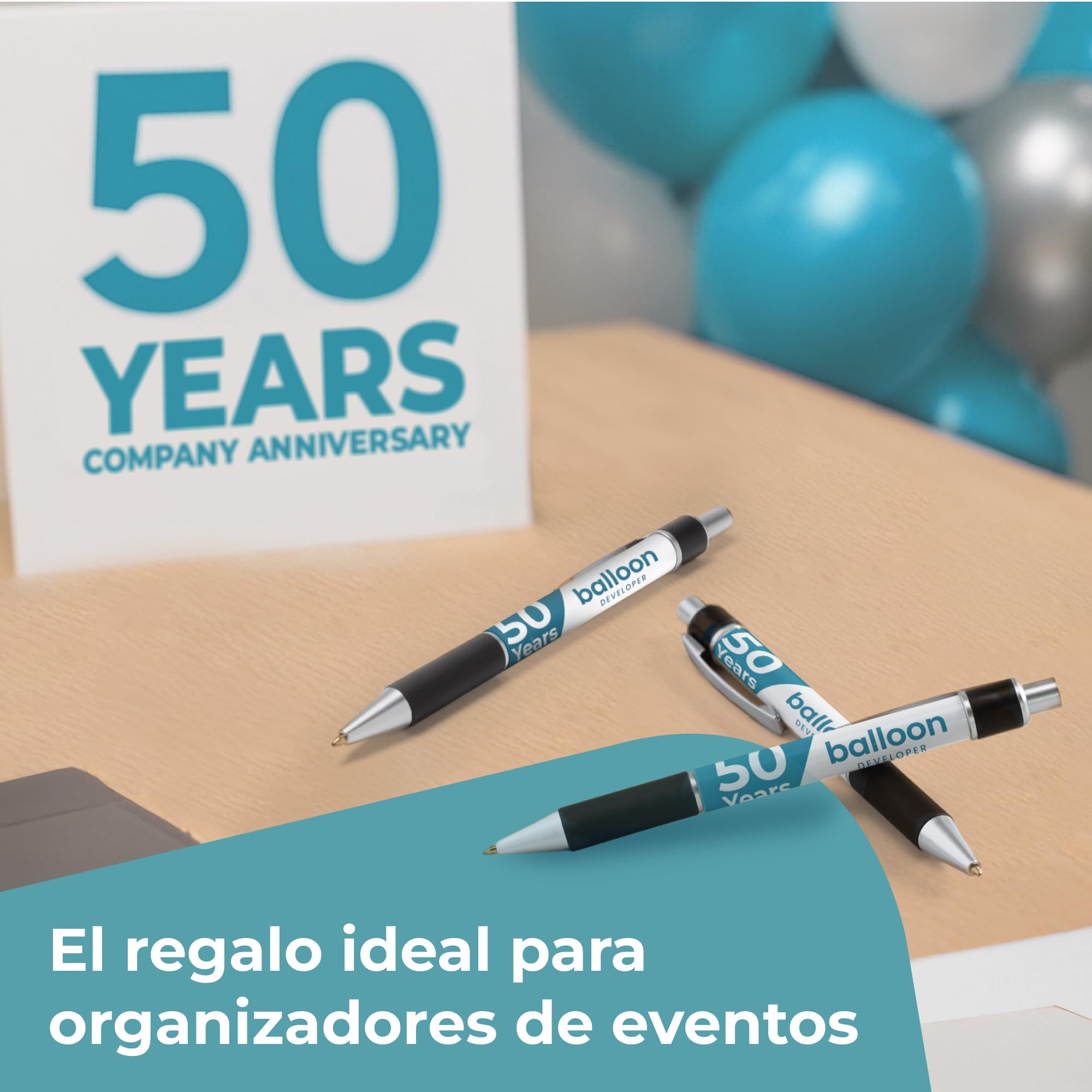 Cimpress Bolígrafo Personalizado con Tinta Negra, 50 Unidades, Impresión Completa con Texto o Logo, con Agarre Antideslizante, Ideal para Profesores y Eventos