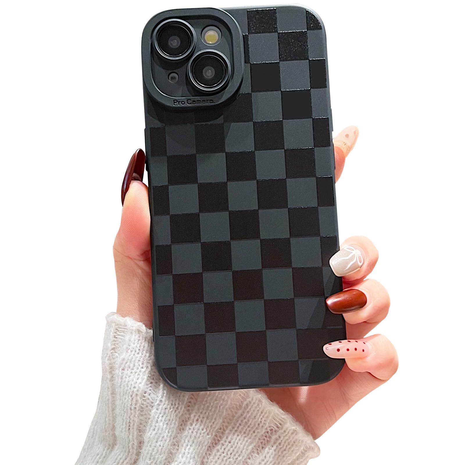 YUMUPIFE Compatible with iPhone 15 Case Cute Checkered Pattern Design for Girls Women, Soft Silicone Shockproof Protective Designed for iPhone 15