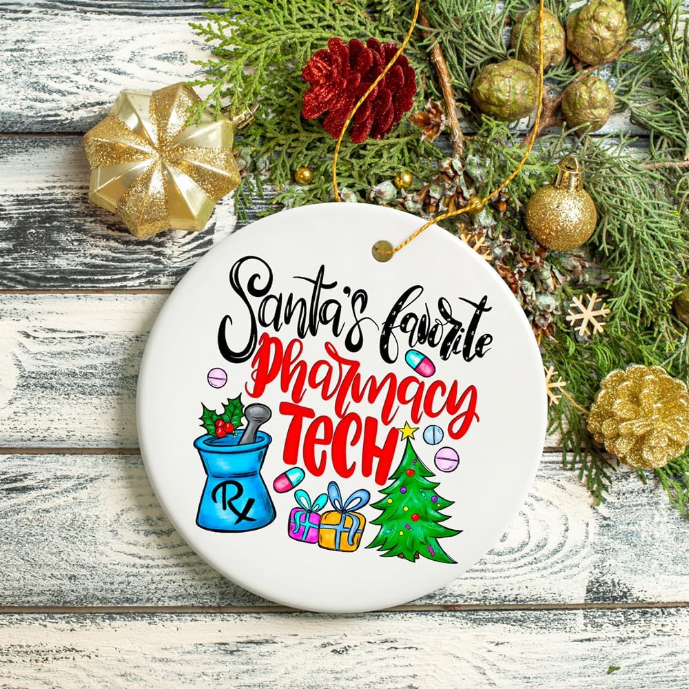 Santa’s Favorite Pharmacy Tech Christmas Ornament, Pharmacist Technician Day Appreciation Gift Idea image 3