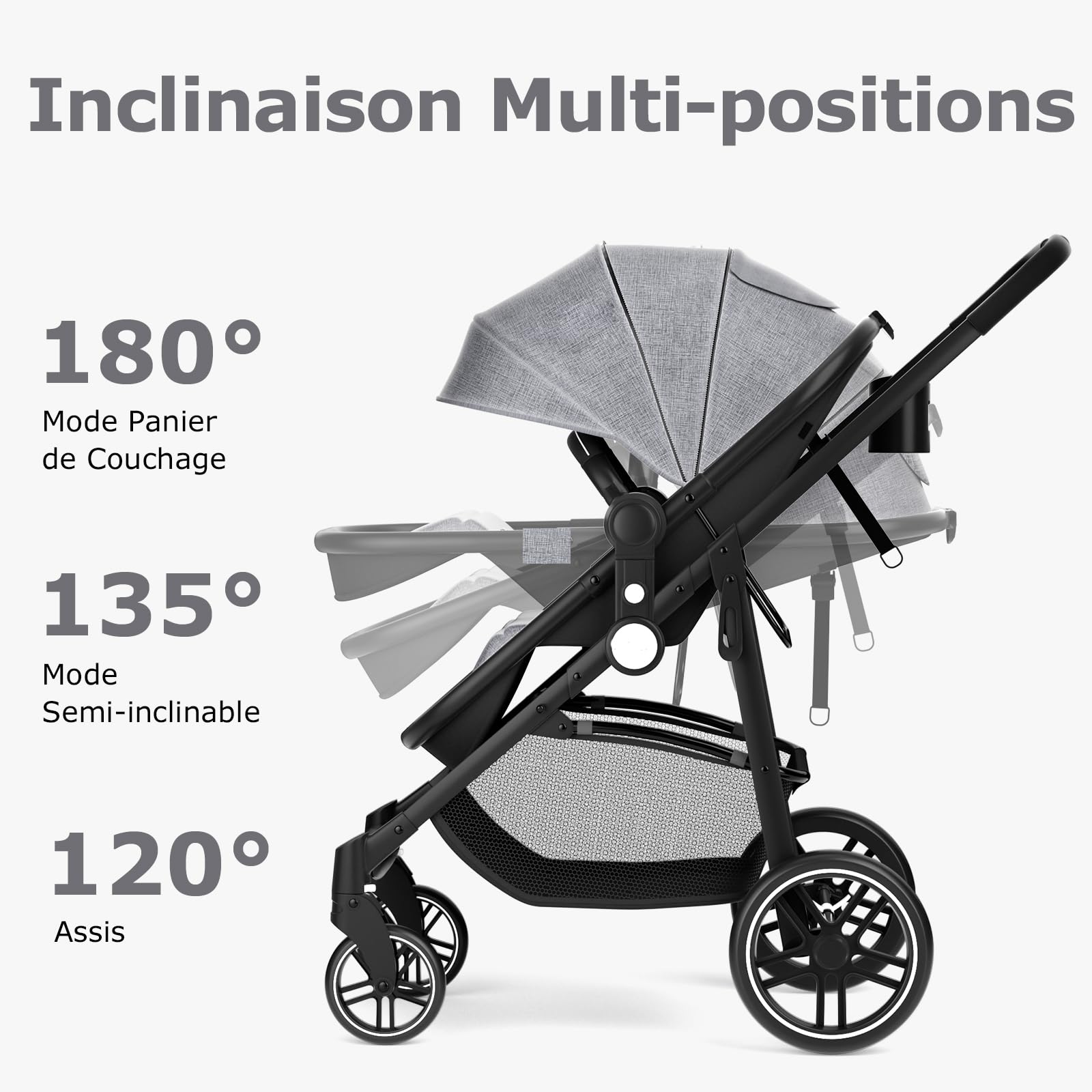 DREAMADE Poussette Légère Compact Bébé à 15 KG avec Siège Réversible&Auvent Réglable,Poussette Canne avec Panier de Rangement,Harnais de Sécurité,Landau Enfant 6-36Mois Pliant en un Clic (Gris)