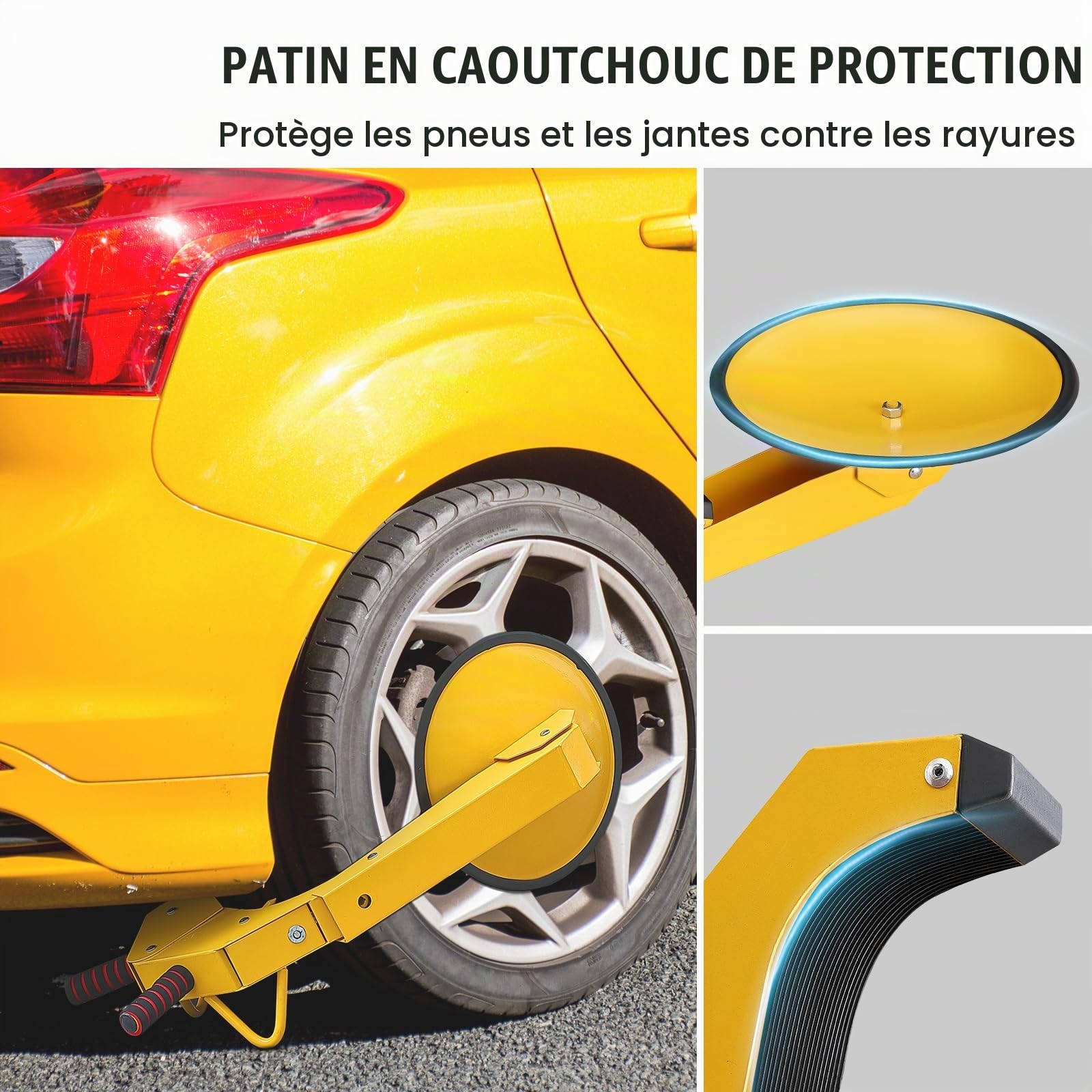 VEVOR Antivol Voiture Universel Sabot de Roue Antivol 16-38 cm Bloque-Roue en Acier Q235 Robuste Grande Ventouse de 30 cm 2 Clés Dispositif de Blocage de Roue pour Véhicules Caravanes Camions Moto SUV