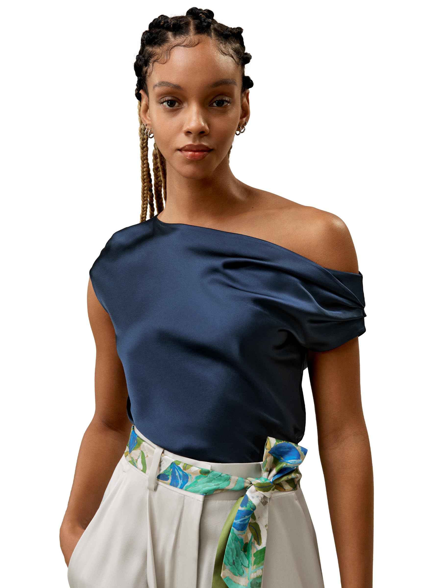 LilySilk Damen-Bluse aus Reiner Seide ärmelloses Oberteil aus Maulbeerseide mit U-Boot-Ausschnitt und Einer Schulter für jeden Anlass