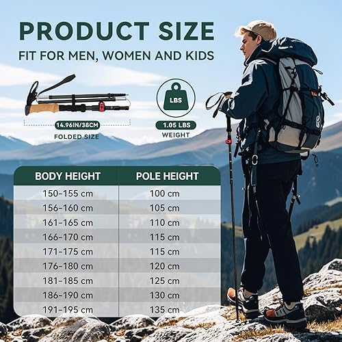 Miniatura 6 de Carbon Fiber Trekking Poles - Lightweight Collapsible Hiking Poles, 2 PCS Nordic Hiking Sticks for Travel, Backpacking Walking Sticks for Men,