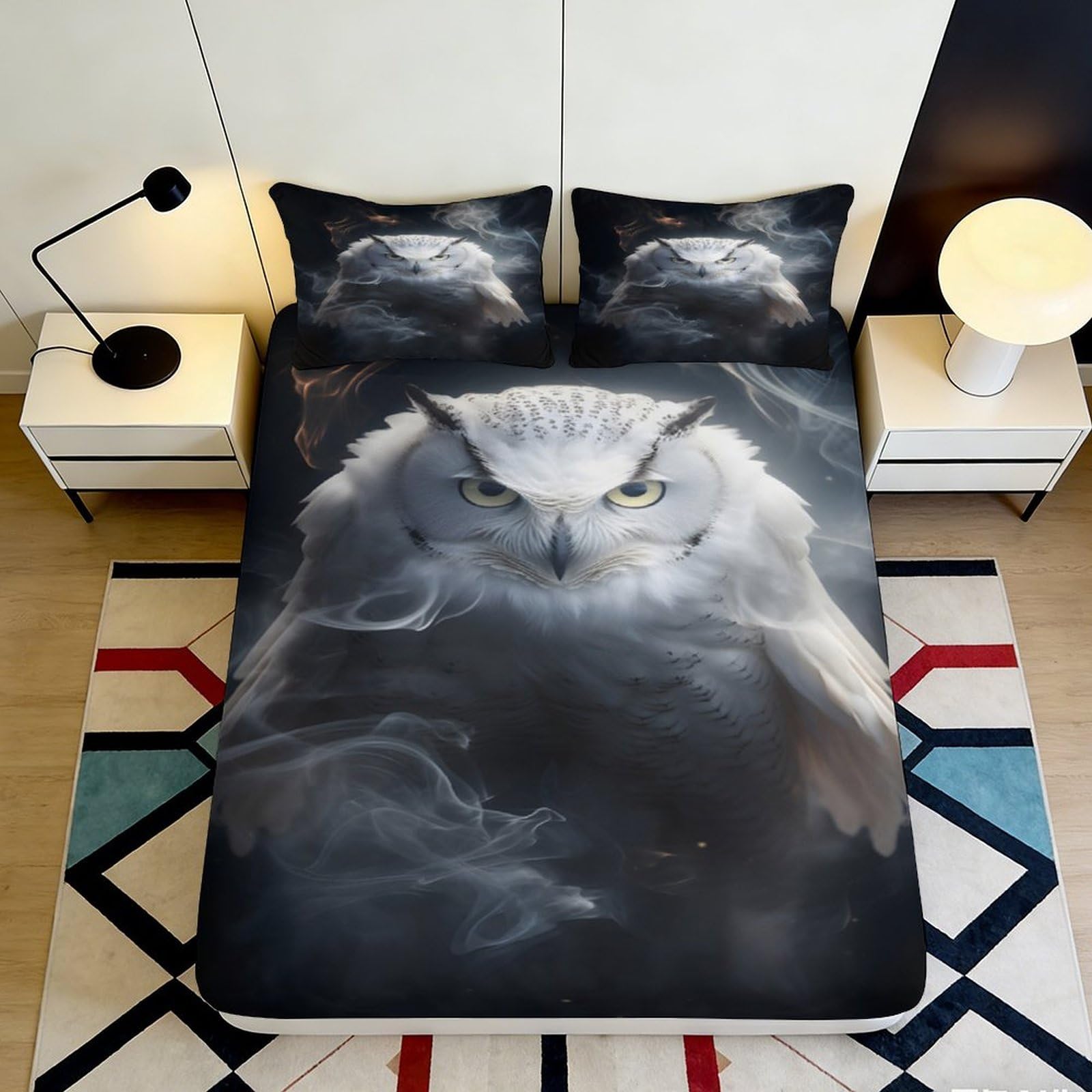 3D Printed Mystical Owl Fitted Sheet Microfiber Soft Breathable Dark Forest Mattress Cover Bedroom Decor 90x200x25cm