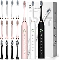 Vista 1 de Paquete de 3 cepillos de dientes eléctricos para adultos, con 12 cabezales de cepillo, 6 modos 42000vpm, cepillo de dientes eléctrico sónico
