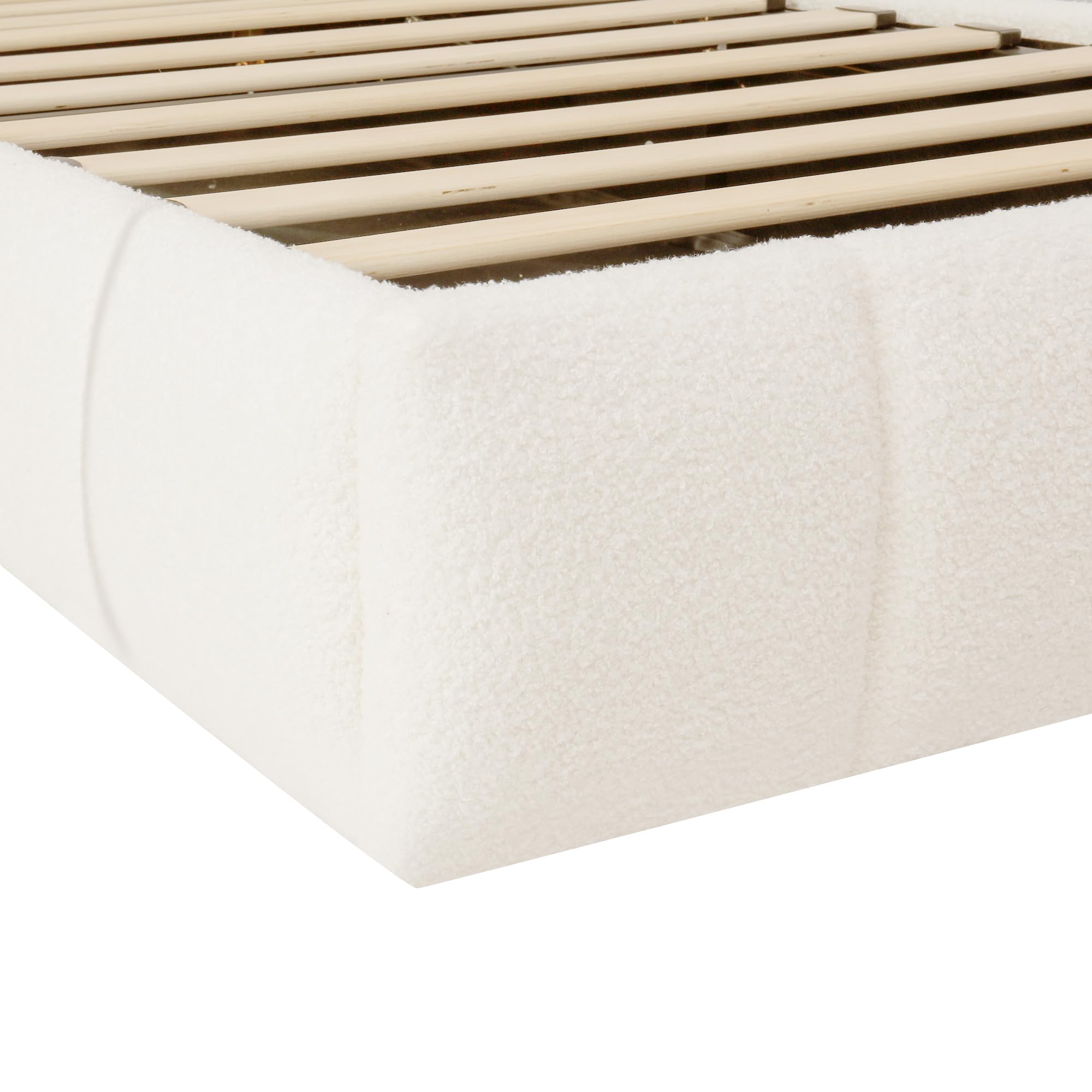 Cama tapizada, cama individual de 90 x 200 cm, cama funcional hidráulica, cama con somier, cabecero y gran espacio de almacenamiento, cabecero acolchado, bouclé, beige