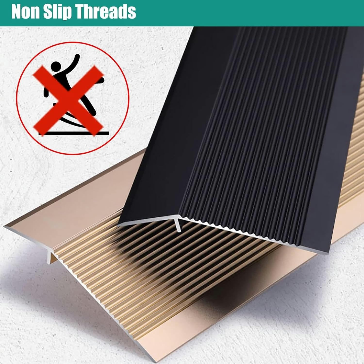 4 Inch Wide Uneven Floor Transition Strip for Height Difference 1.5-4.5cm, Wood to Tile/Doorway/Laminate Floor, Metal Threshold Reducer~/
