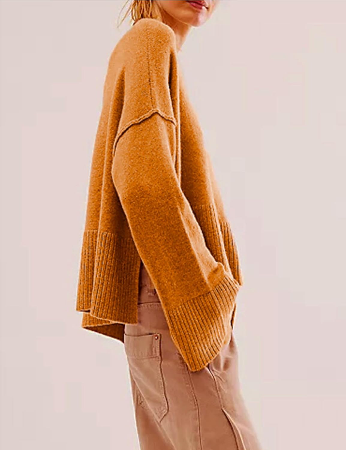 Wanzetaly Women's Oversized Cropped Sweaters Casual Crewneck Pagoda Sleeve Knit Pullover Tops - Image 3