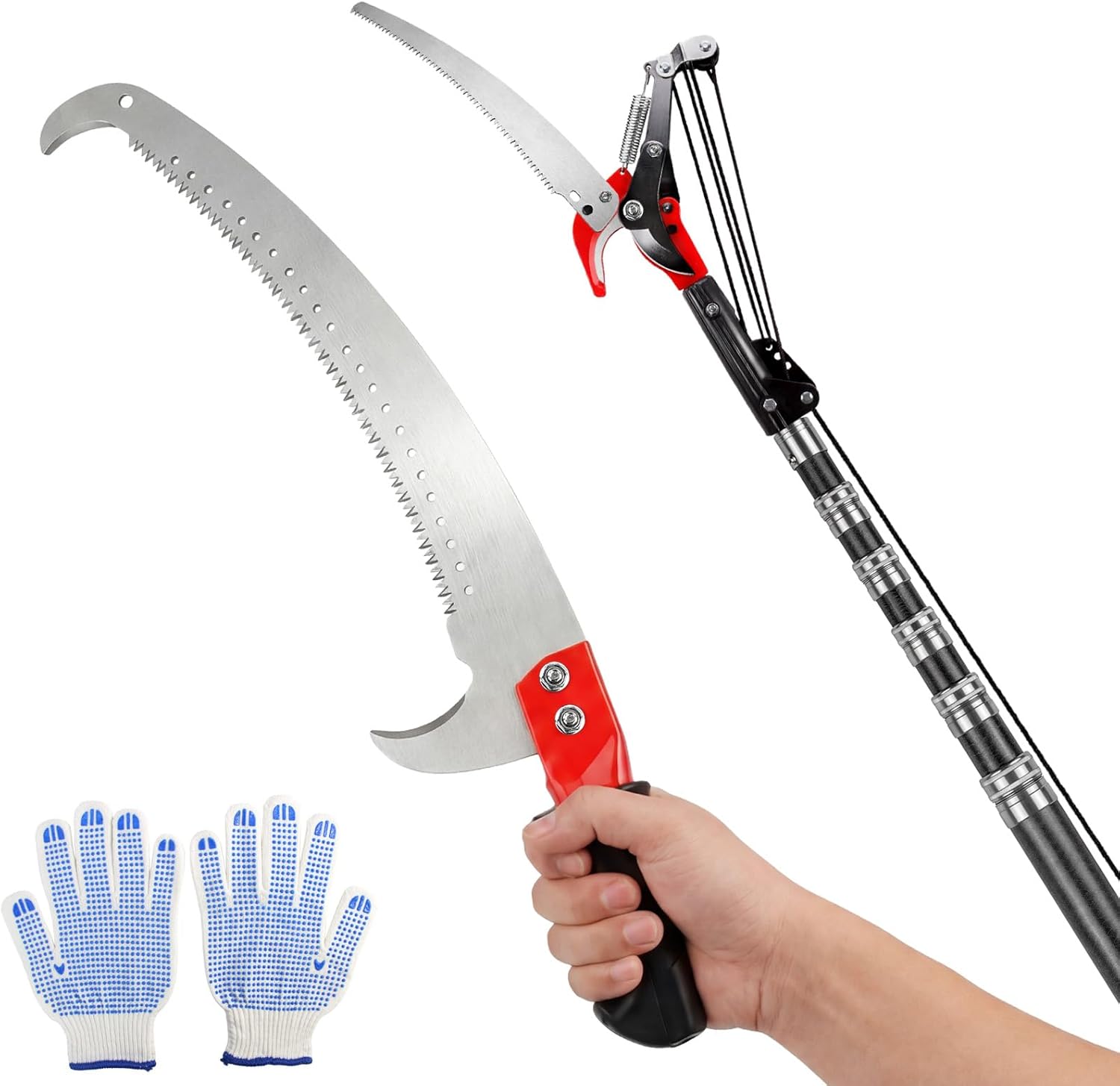 Pole Saws for Tree Trimming, 20FT Telescoping Pole Tree Saw Lightweight, Manual Tree Pruner Extendable & Tree Trimmer Long Handle Pruner with Fiberglass Pole, Pruning Saw for Cutting High Branches