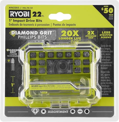 RYOBI Brocas de impacto de grano de diamante de 1 pulgada (22 piezas) Philips hexagonal regular