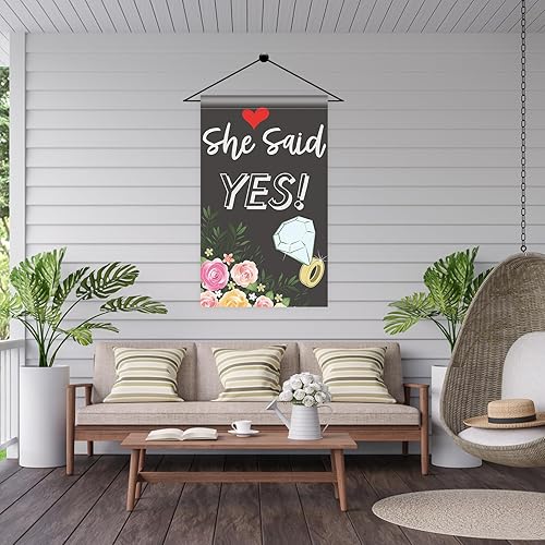 Miniatura 5 de Bandera de jardín con texto en inglés "She Said Yes", bandera vertical de poliéster de doble cara, decoración de letrero de bienvenida a nuestra