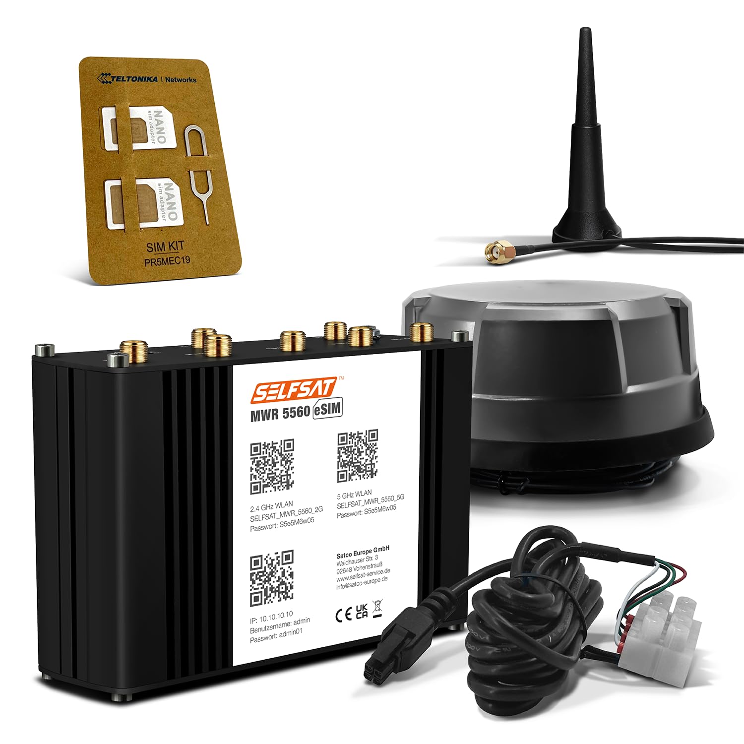 SELFSAT MWR 5560 eSIM 5G Cat 20 Routeur WLAN jusqu'à 3,4 Gbit/s avec antenne panoramique Noir