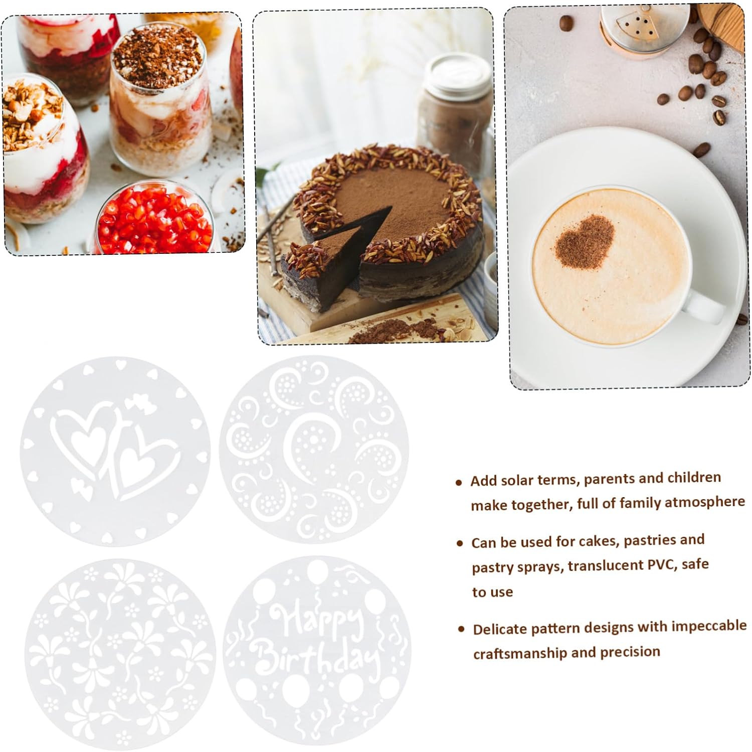 8pcs Cake Baking Stencils and Coffee Art Stencils Set, Hollow Dessert Spray Templates for Latte and Cake Decoration, Reusable DIY Decorating Tools for Home and Café Use