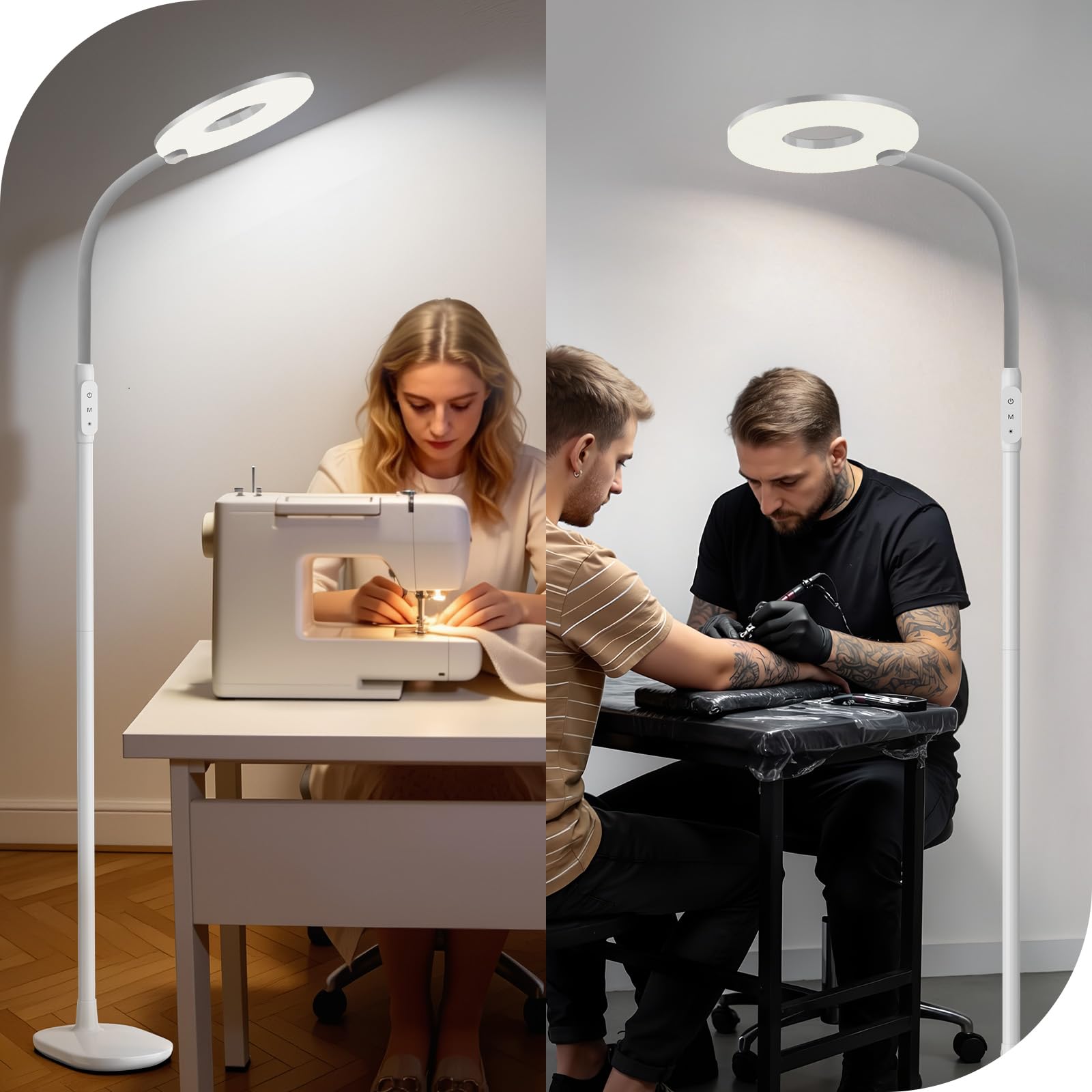 GyroVu Lampada da terra a LED, lampada da lettura da 176 cm per il soggiorno, intensità regolabile e temperatura di colore regolabile, lampada da terra con comando touch e braccio flessibile (Bianco)