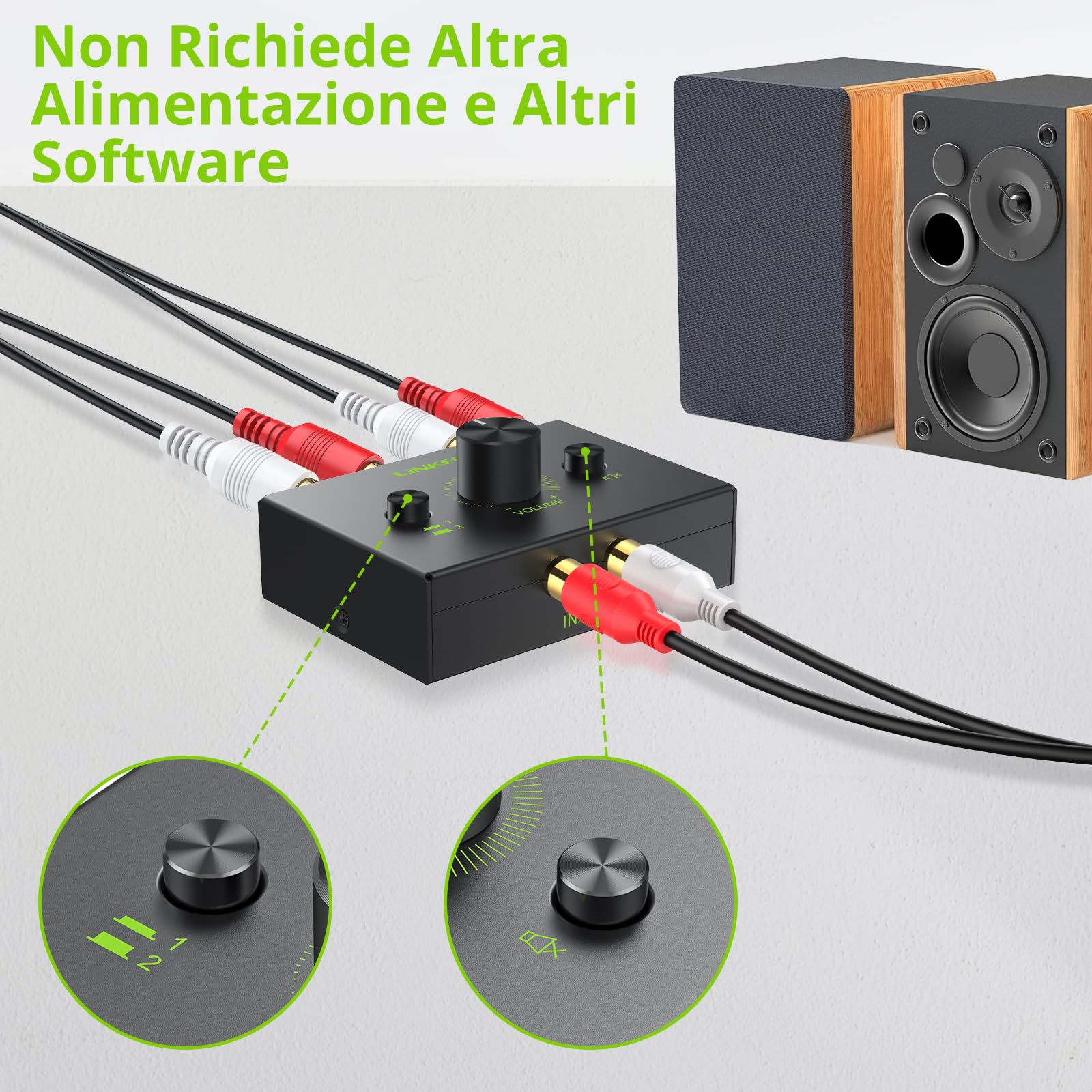 LiNKFOR Kit Audio Professionale: Preamplificatore Phono + Commutatore Audio Bidirezionale Preamplificatore Giradischi con Tasti Controllo del Volume Commutatore Audio Bidirezionale a Volume Controllat