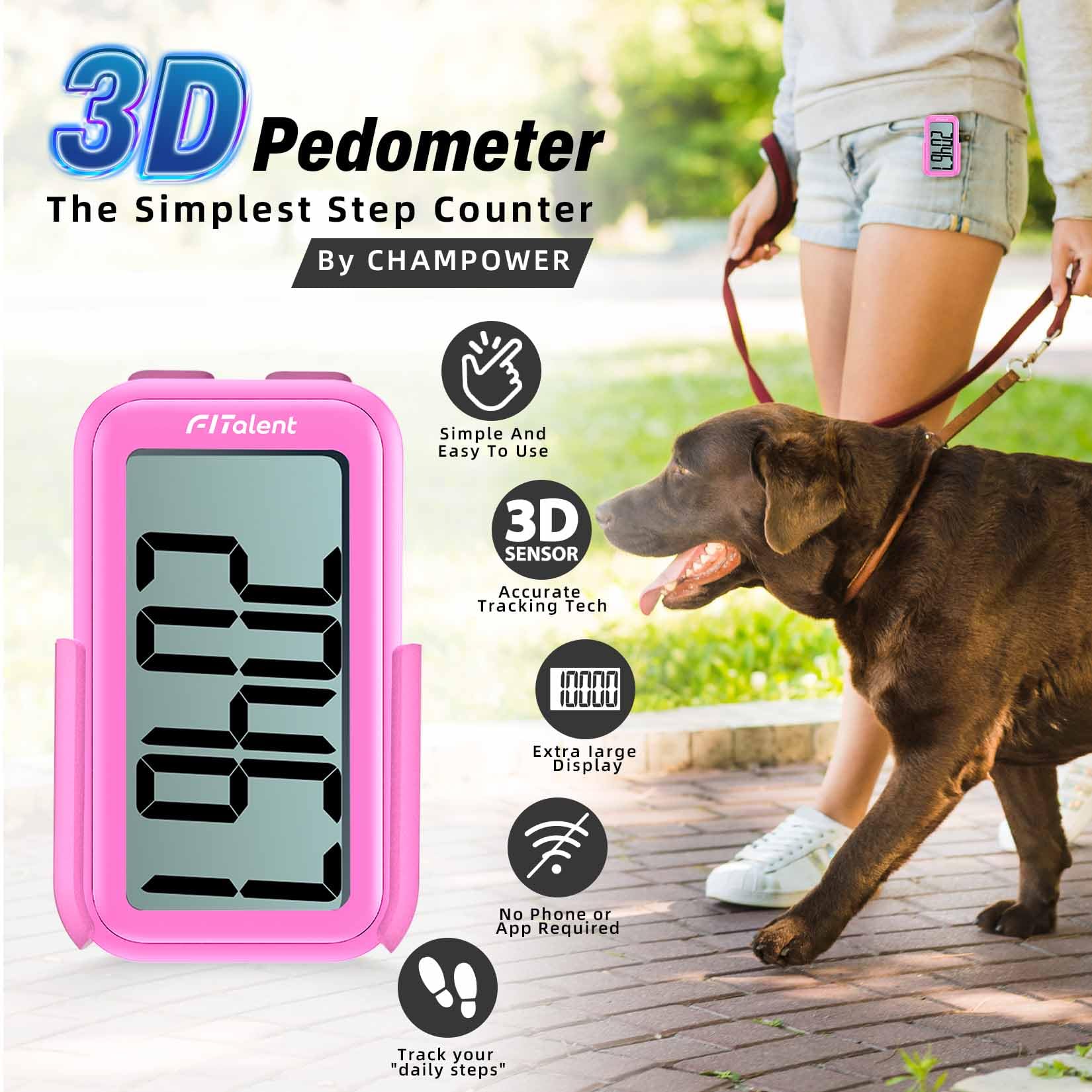 Schrittzähler zum Gehen, super tragbarer genauer Schrittzähler für Kinder, Damen, Senioren, 3D-Stufenzähler zum Gehen, digitaler Schritt-Tracker mit Clip-Umhängeband
