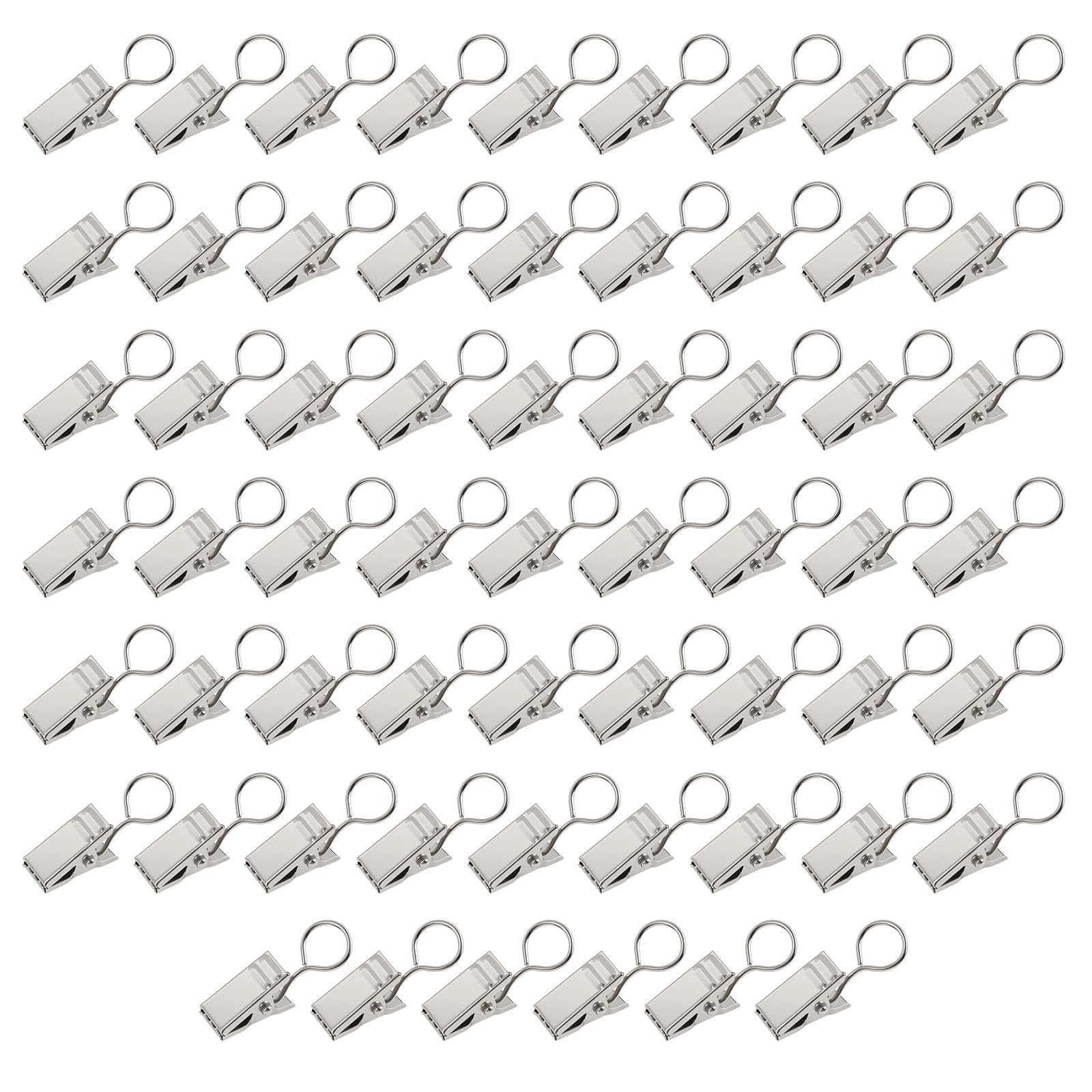 Pinces à Rideaux Métalliques 60PCS Crochets Acier Inoxydable Résistants à la Rouille Argenté