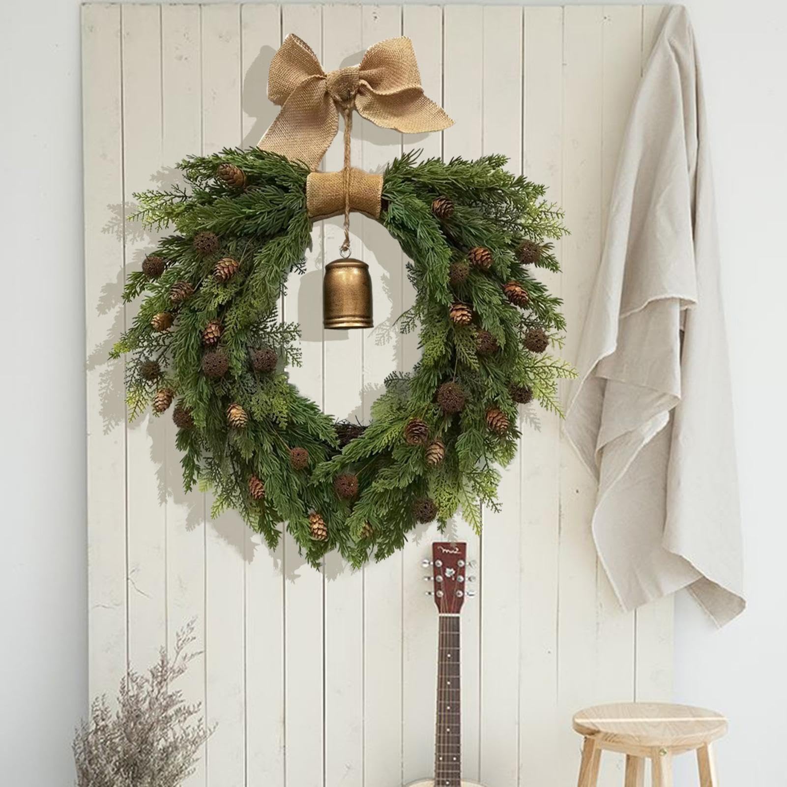 Weihnachts-Glocken-Dekoration Mit Kiefernzapfen & Schleife – Eisengestell, Für Innen & Außen, Ca. 14 Cm