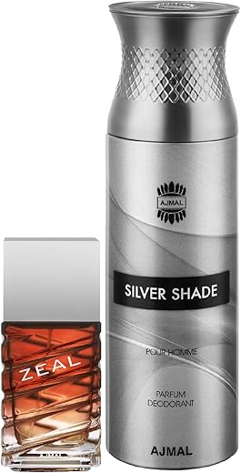 Ajmal Zeal EDP Aquatic Woody Perfume 100ml for Men and Silver Shade Homme Deodorant Citrus Woody Fragrance 200ml for Men