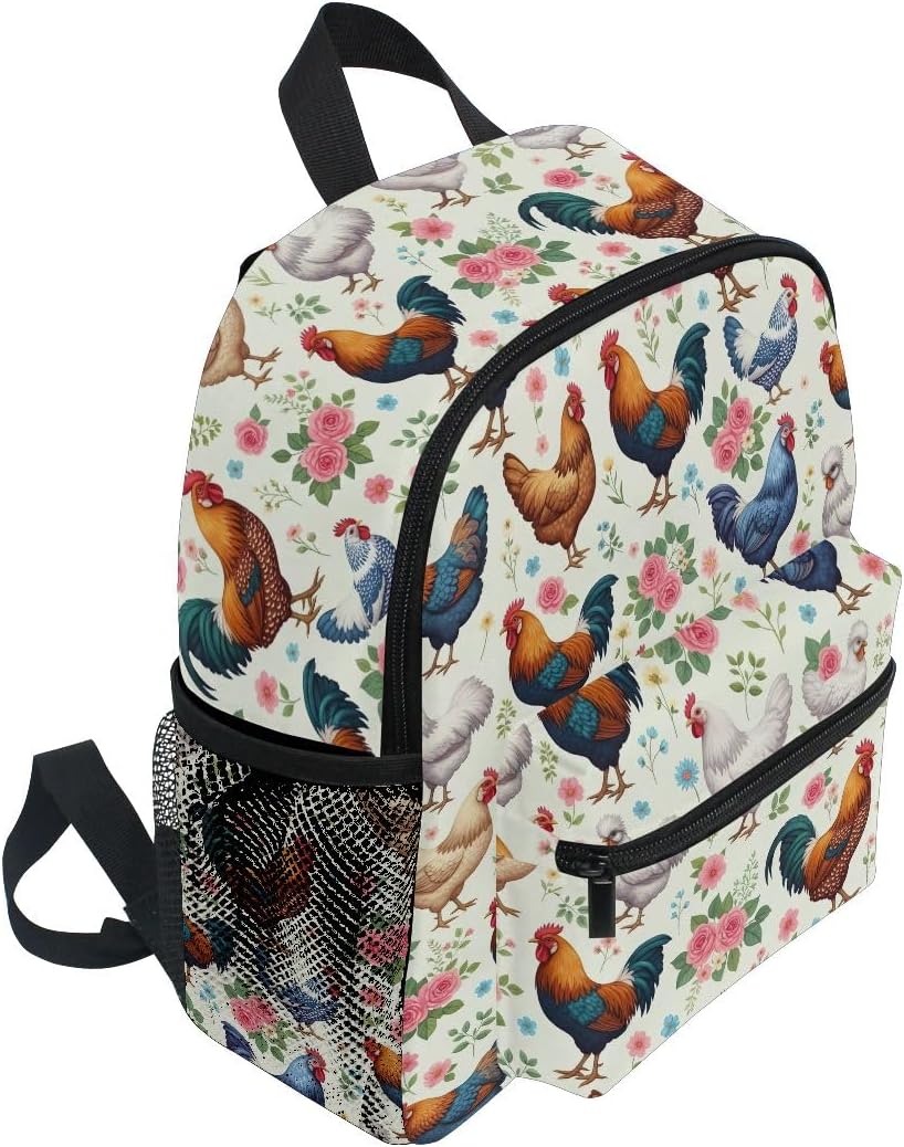 ODAWA Chickens Floral Kid's Toddler Backpack Schoolbag for Boys Girls, Kindergarten Children Bag Preschool Nursery Travel Bag One Size