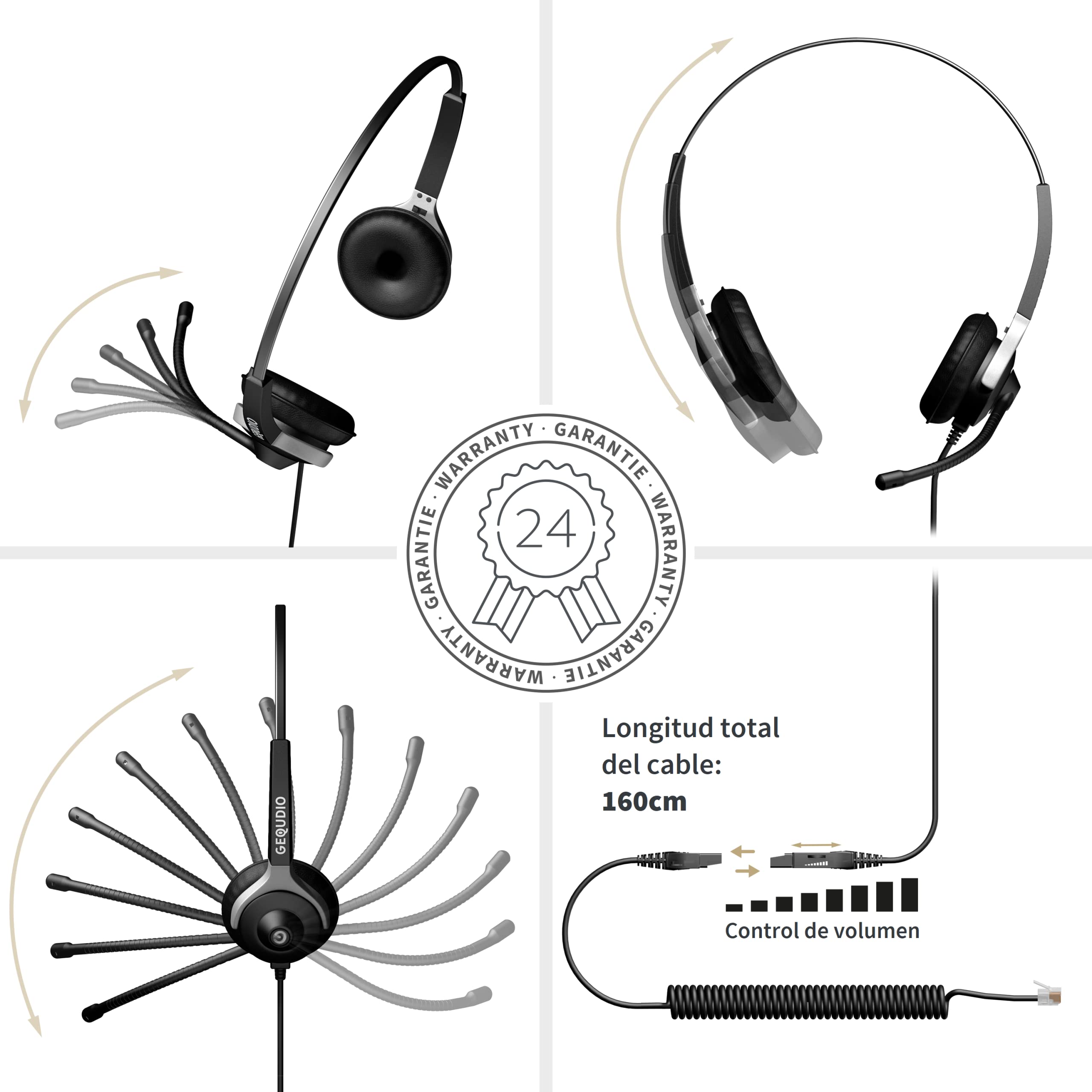 GEQUDIO Auriculares adecuados para Yealink, Snom, Avaya y Grandstream teléfono con RJ - Almohadillas de Repuesto para Auriculares - 80 g de Peso (2 Altavoces)
