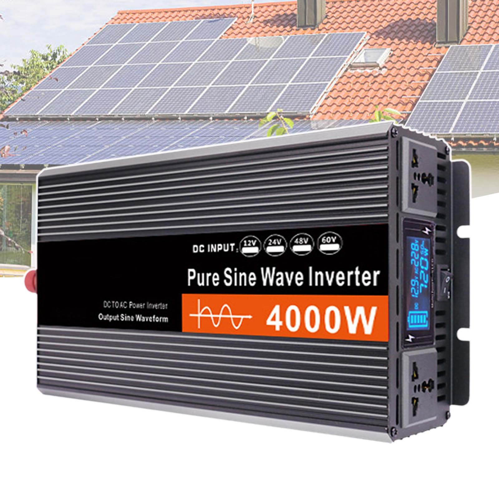 pealiritansemen Pure Sine Wave Inverter, Adapter Socket for Electrical Equipment, Solar Inverter, 12 V 24 V 48 V 60 V Vehicle Power Converter, for Outdoor Work Or Camping,4000W