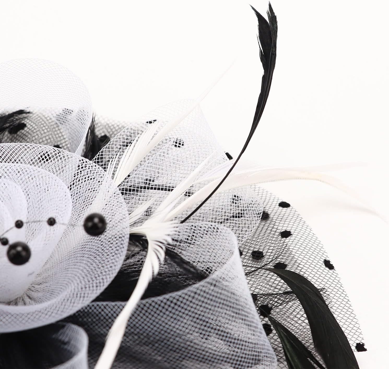 DRESHOW Fascinators Hat Flower Mesh Ribbons Feathers on a Headband and a Clip Tea Party Headwear for Girls and Women - Image 4