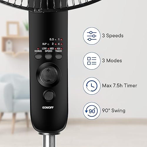 Miniatura 6 de Xcity Ventilador de pedestal oscilante de 16 pulgadas, ventilador de soporte de 3 velocidades, control remoto, alta velocidad, altura e inclinación