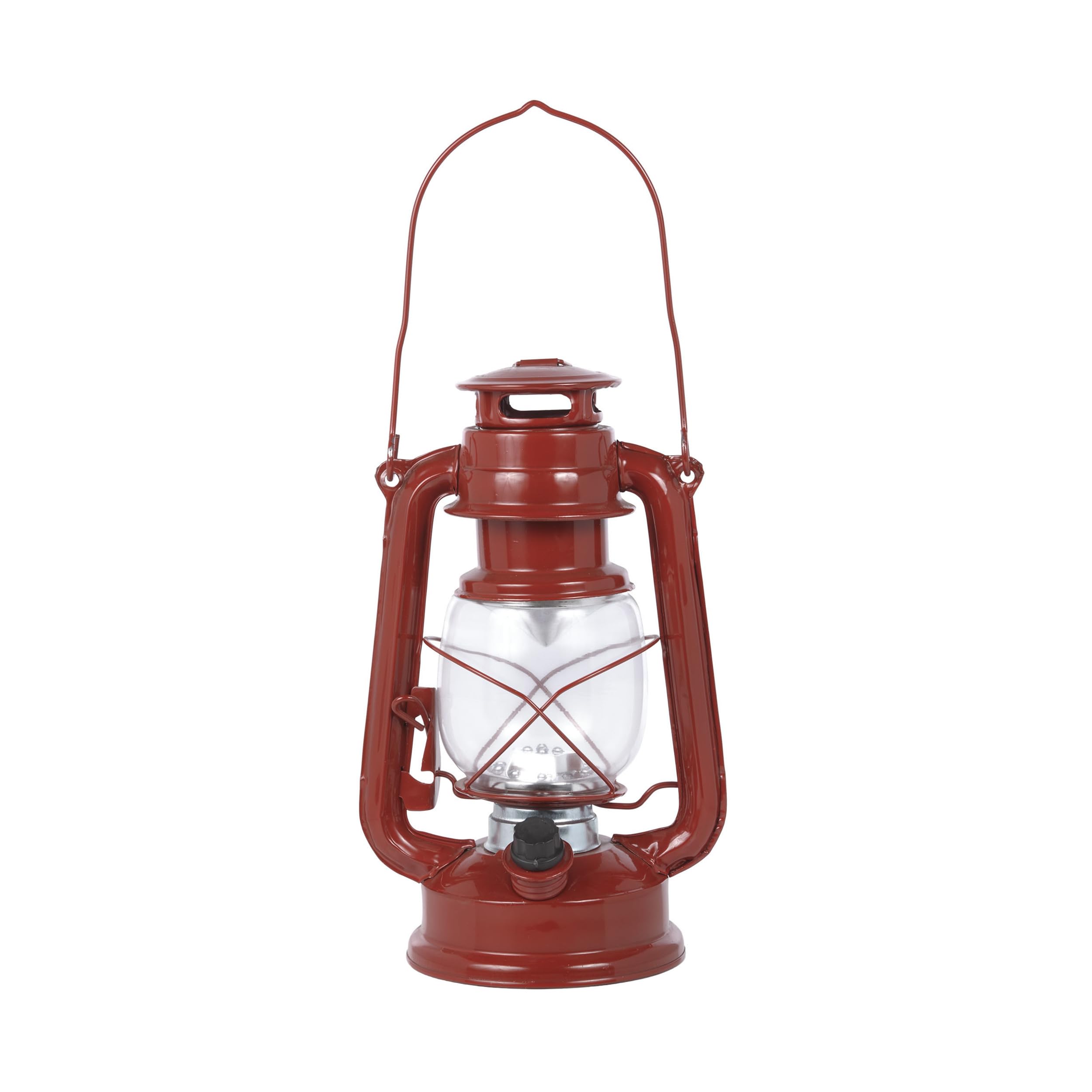 Alpine Corporation 10" H Indoor/Outdoor Metal and Glass Hurricane Lantern with Dimmable LED Lights, Red