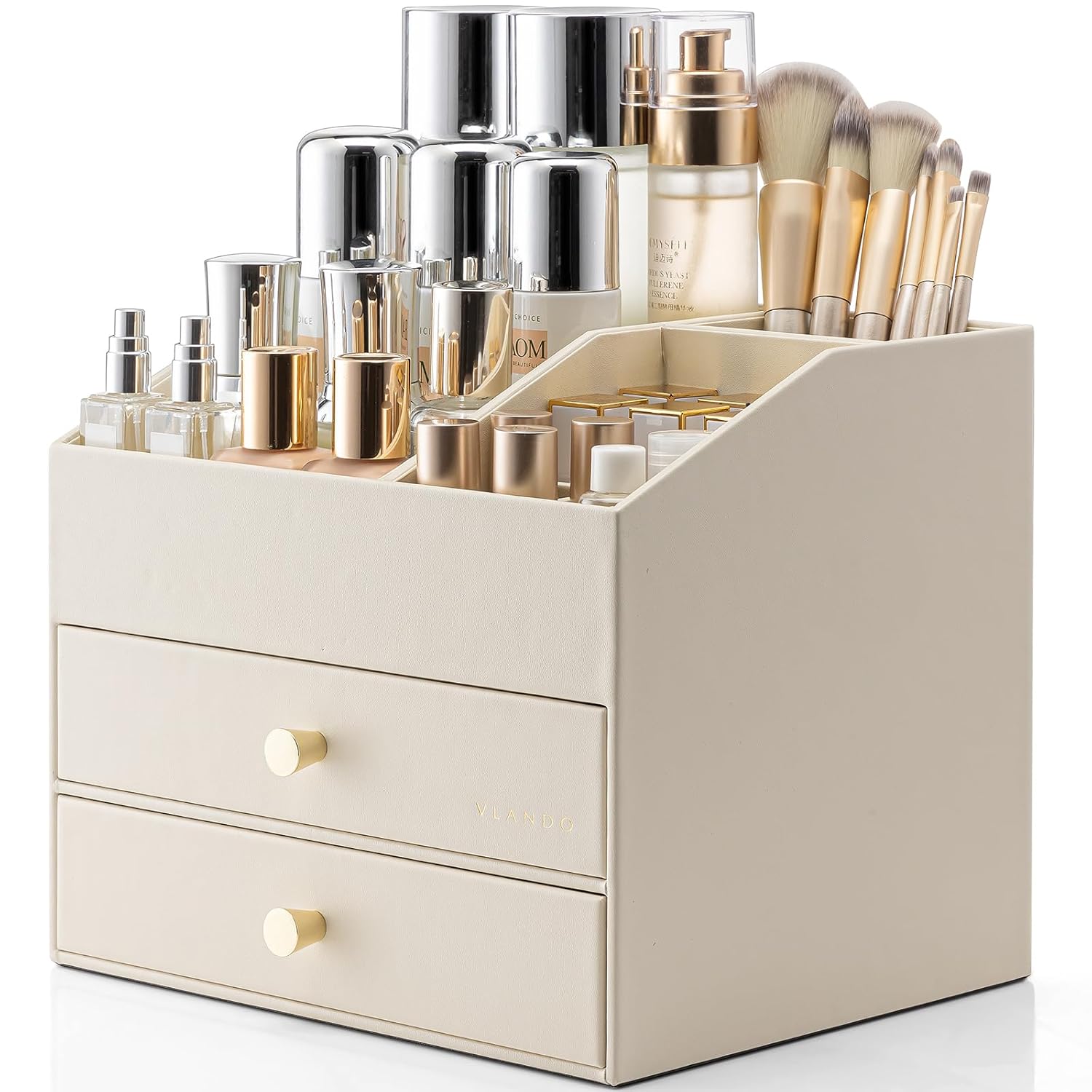 fanado 360° Rotate Makeup Brush Holder Organizer, Makeup Organizers Countertop, Makeup organization and Skincare Storage for Vanity, Desktop, Bathroom (White)