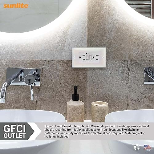 Miniatura 3 de Sunlite 55410 E542 GFCI, salida dúplex, 15 amperios, 120 VAC, 2 polos/3 cables, resistente a manipulaciones, placa de pared a juego incluida, luz