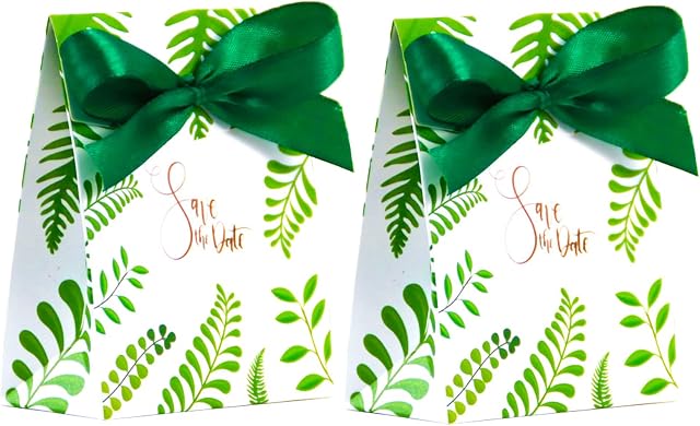 Allbusky 50PCS Paper Candy Boxes, Sweet Wedding Favour Boxes, Party Gift Bags, Creative Paper Treat Boxes, Mori Party Packs Party Decorations, Green Leaves, 8 x 4 x 10cm