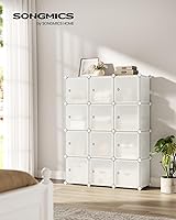 Vista 3 de SONGMICS Cube Storage Organizer, Set of 12 Plastic Cubes, Closet Storage Shelves, DIY Plastic Closet Cabinet, Modular Bookcase, Shelving with Doors