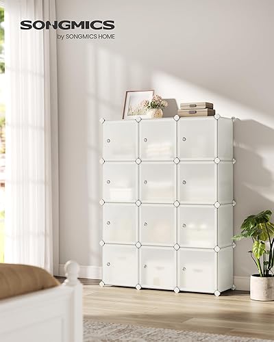 Miniatura 3 de SONGMICS Cube Storage Organizer, Set of 12 Plastic Cubes, Closet Storage Shelves, DIY Plastic Closet Cabinet, Modular Bookcase, Shelving with Doors
