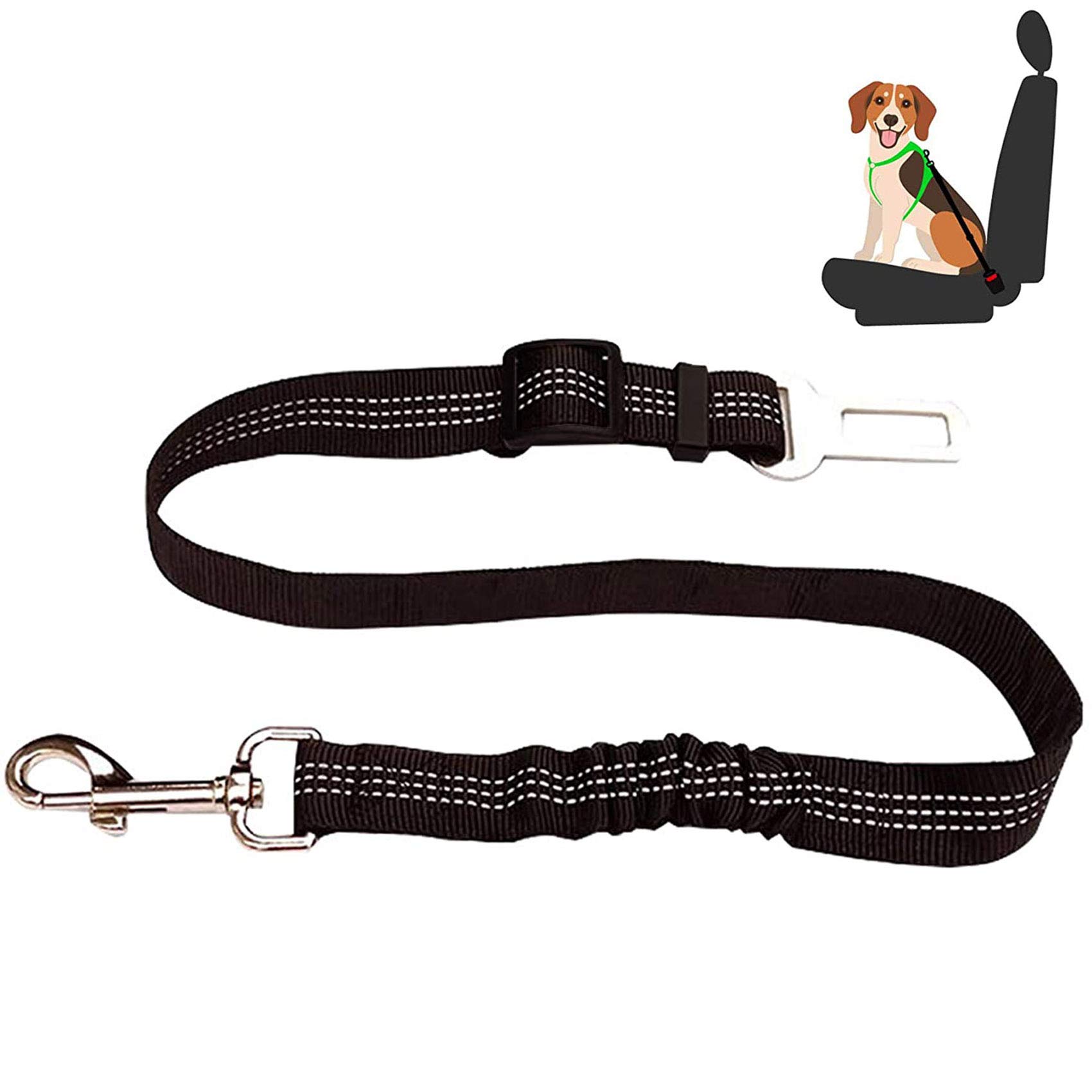 EasyULT Perro Cinturón de Seguridad, Ajustable Perros Correa Tether con Elástico y Fuerte Mosquetón, para Todas Las Razas Perros y Gatos, 53 a 75 cm (Negro)