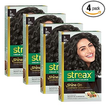 Streax Cream Hair Color for Unisex, 120ml - 3 Dark Brown (Pack of 4)
