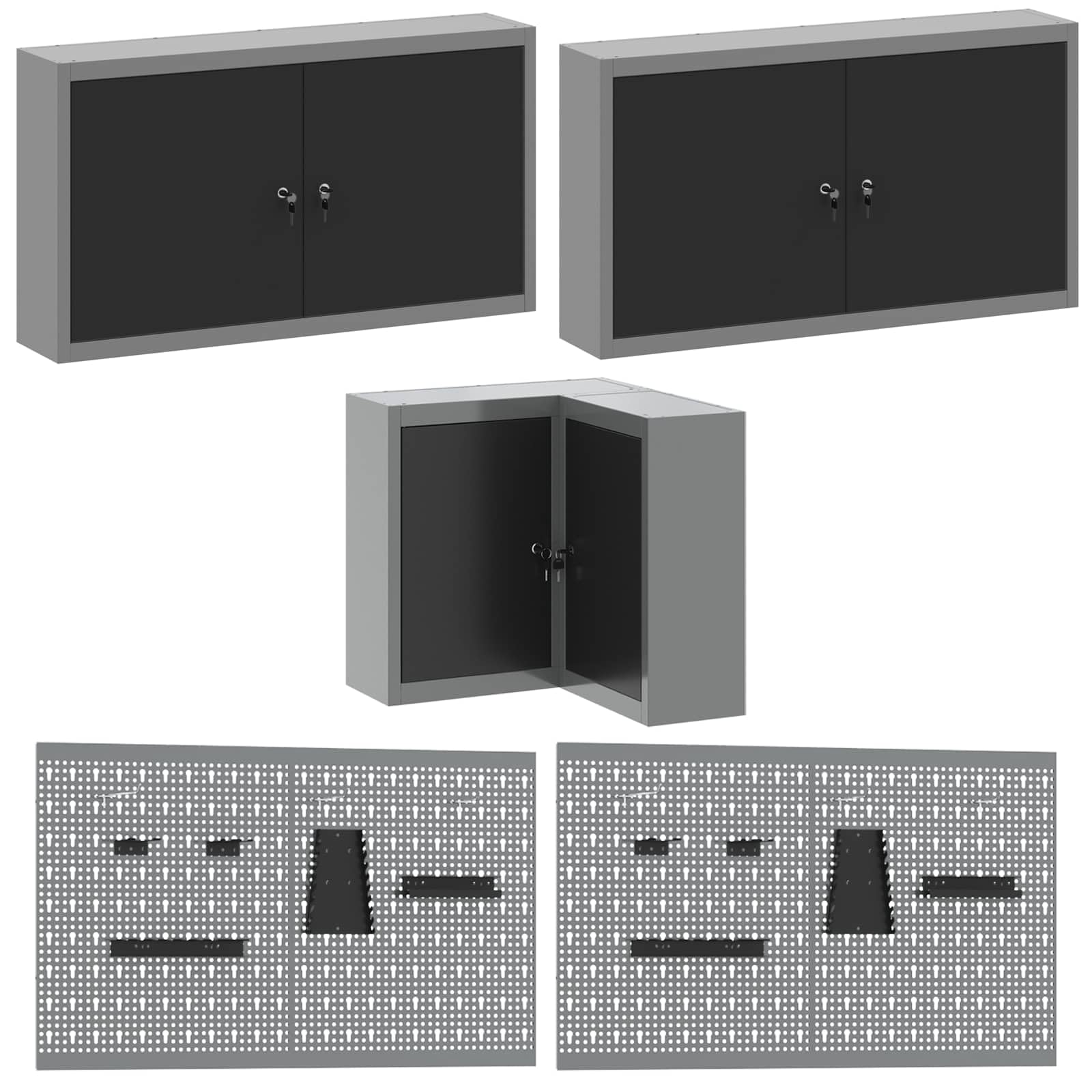 Arbeitsschrankset mit Schubladen 10-teilig Schwarz Grau aus pulverbeschichtetem Stahl und Holzwerkstoff 255x55x220 cm Werkstattwagen mit Werkzeugaufbewahrung und Ordnungssystem für Garage