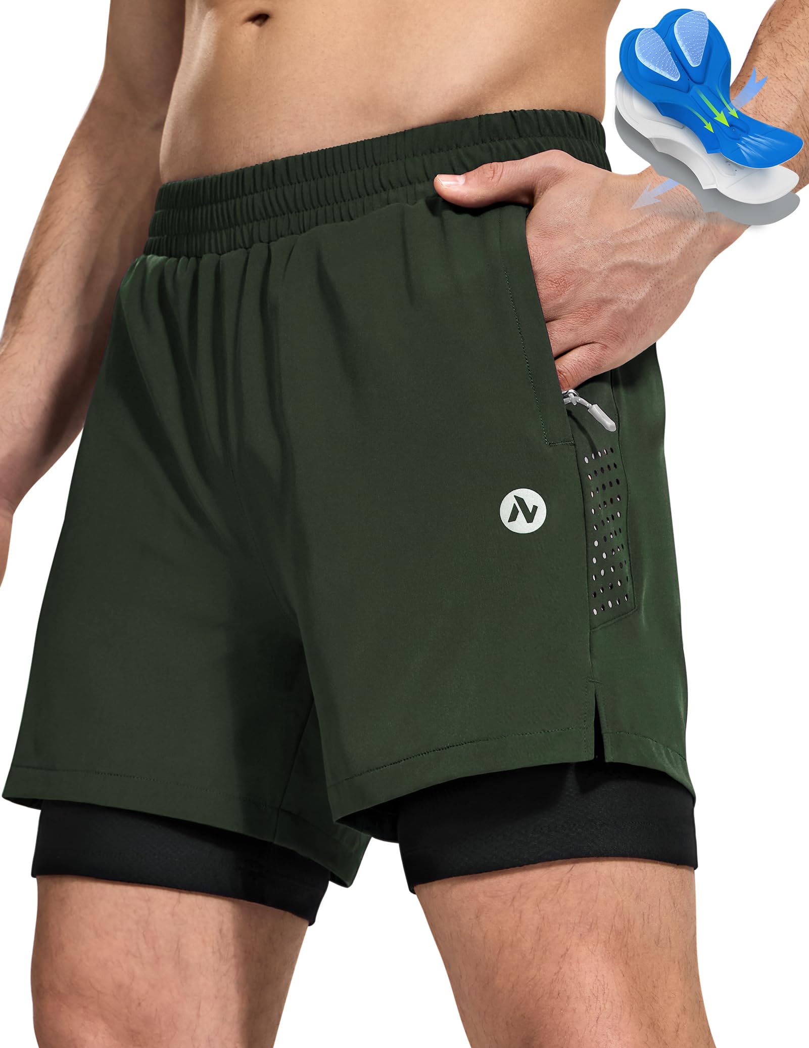 Nepest Mountainbike Hose Herren Kurz MTB Shorts Gepolstert 4D Fahrradhose Locker Tasche Atmungsaktiv Schnelltrocknend
