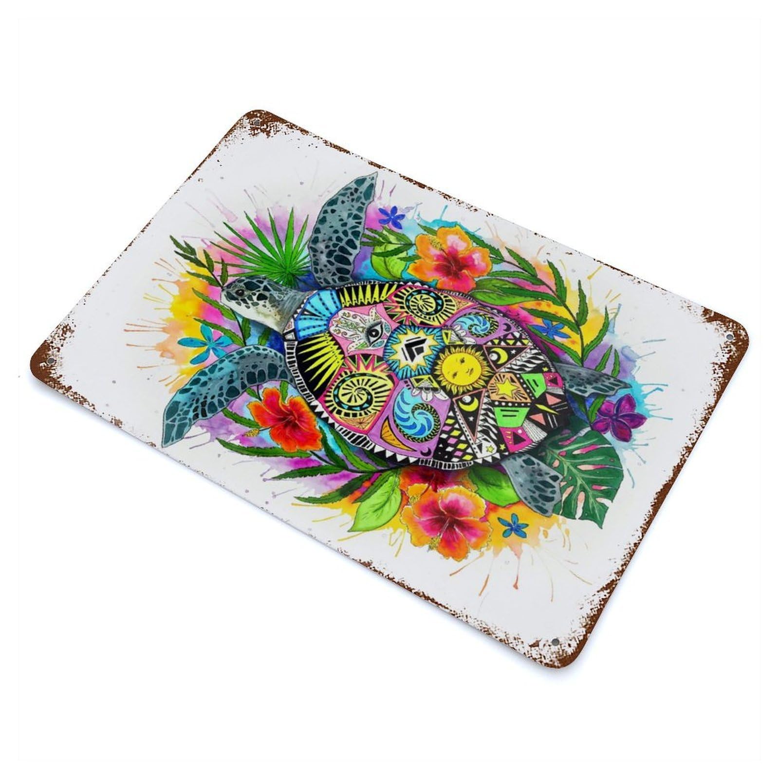 Rustic Tin Plaque Spiritual Turtle 11.8"x7.9", Retro Wall Decor for Shed, Workshop And Garage Wall Decor