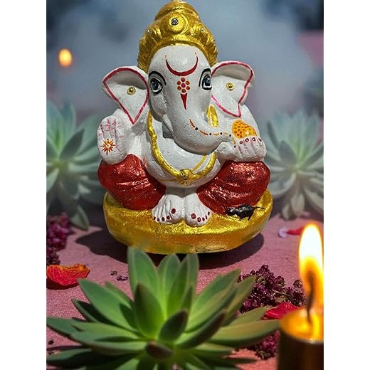 Click Pujan Eco Friendly Ganesh Ji 7" Mud & Cowdung | Panchgavya | Dissolvable | Seeds Inside | Religious/Corporate Gifts Decorative Showpiece | Home/Office/Home Decor