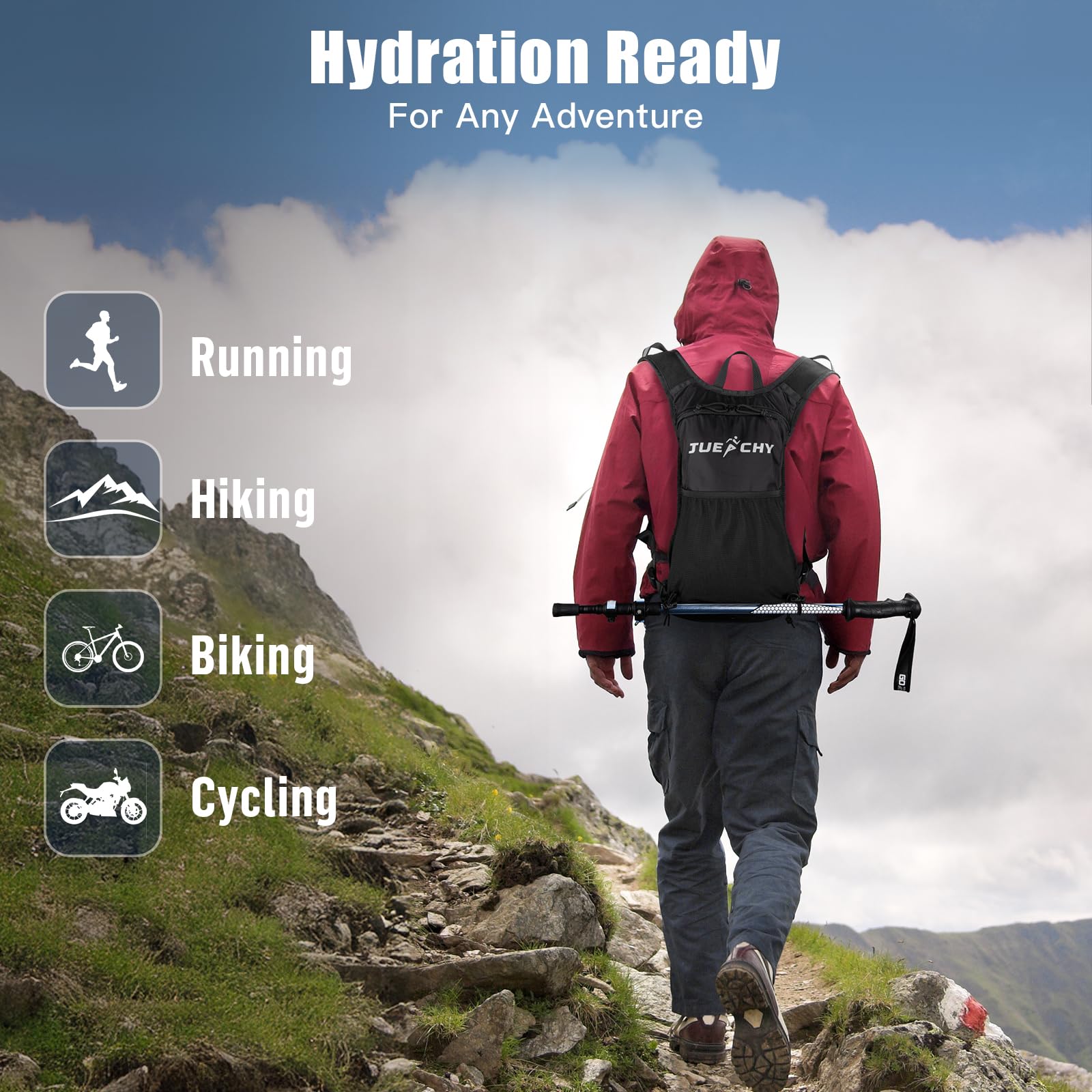 Jueachy Gilet de course léger pour homme : sac à dos d'hydratation avec poche à eau de 2 L – pochette étanche pour téléphone pour la randonnée