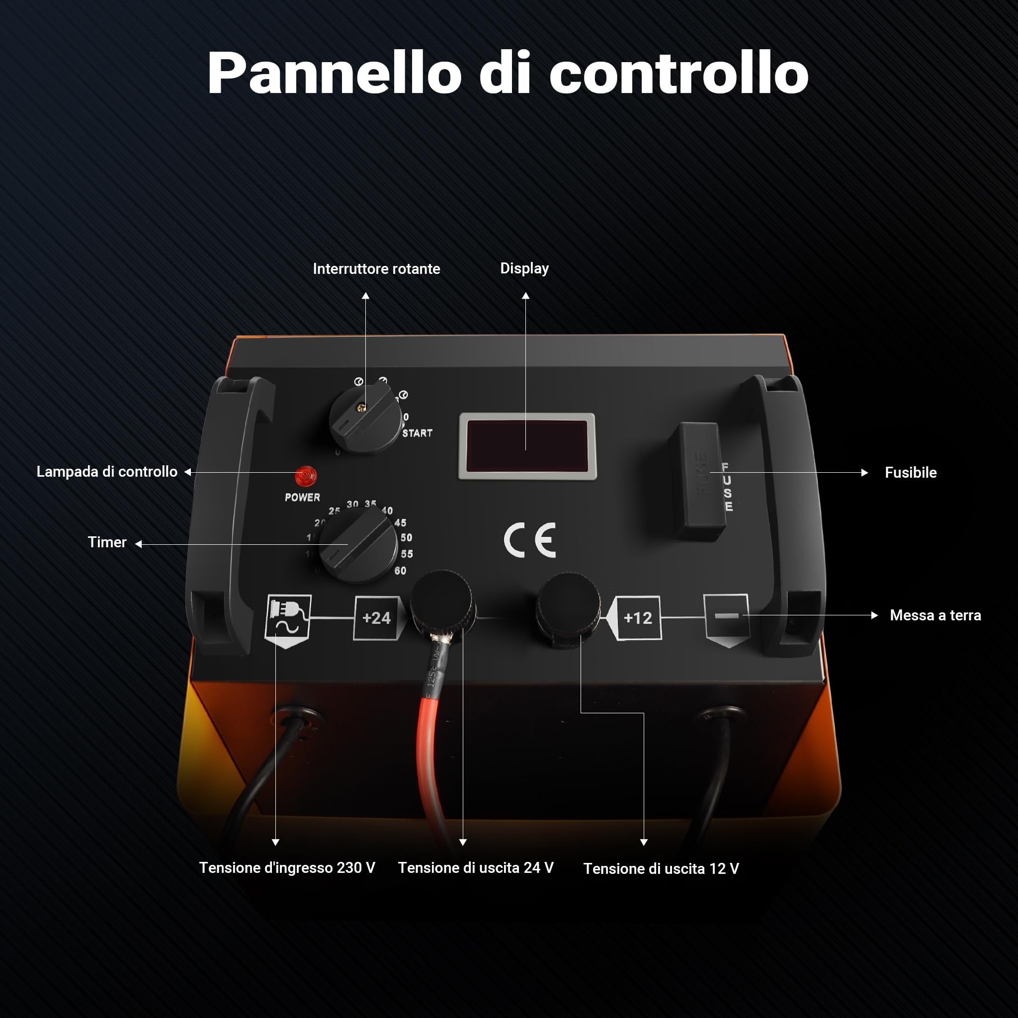 Wiltec Caricabatterie da 12V e 24V con ruote, funzione d'avviamento, ricarica rapida