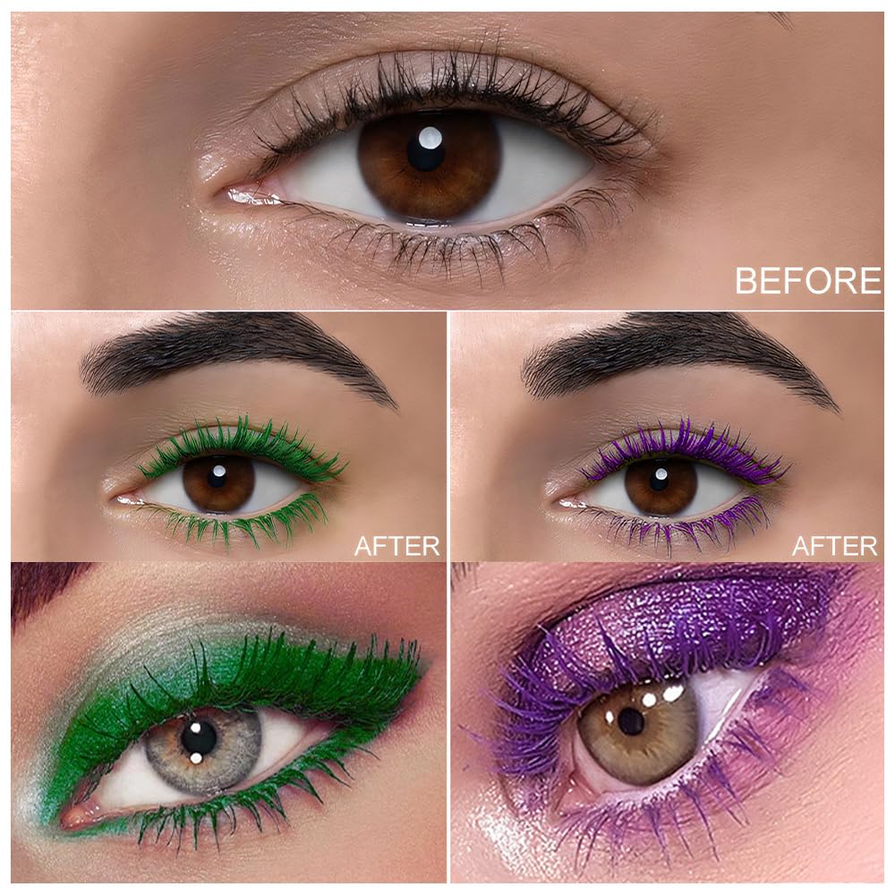 BINGBRUSH Colored Mascara-Smudge-Proof, Long-Lasting, Volumizing & Lengthening,Vibrant,Waterproof Eye Makeup for Party & Daily Looks (02#-Green & Purple, 1 Count (Pack of 1)) 0.2 Fl Oz (Pack of 1) 02#-Green & Purple image 3 of 6 B0F487N84R