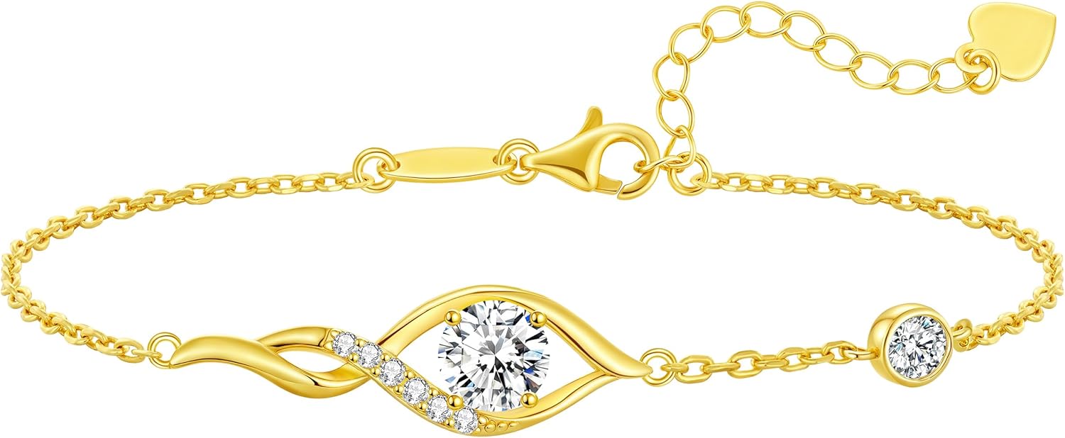 ANDSO Mothers Day Gifts for Mom, Moissanite Infinity Bracelets for Women, 18K Gold Plated/Rhodium Plating Bracelet, Adjustable Anniversary Birthday Jewelry Gift for Women Wife Her