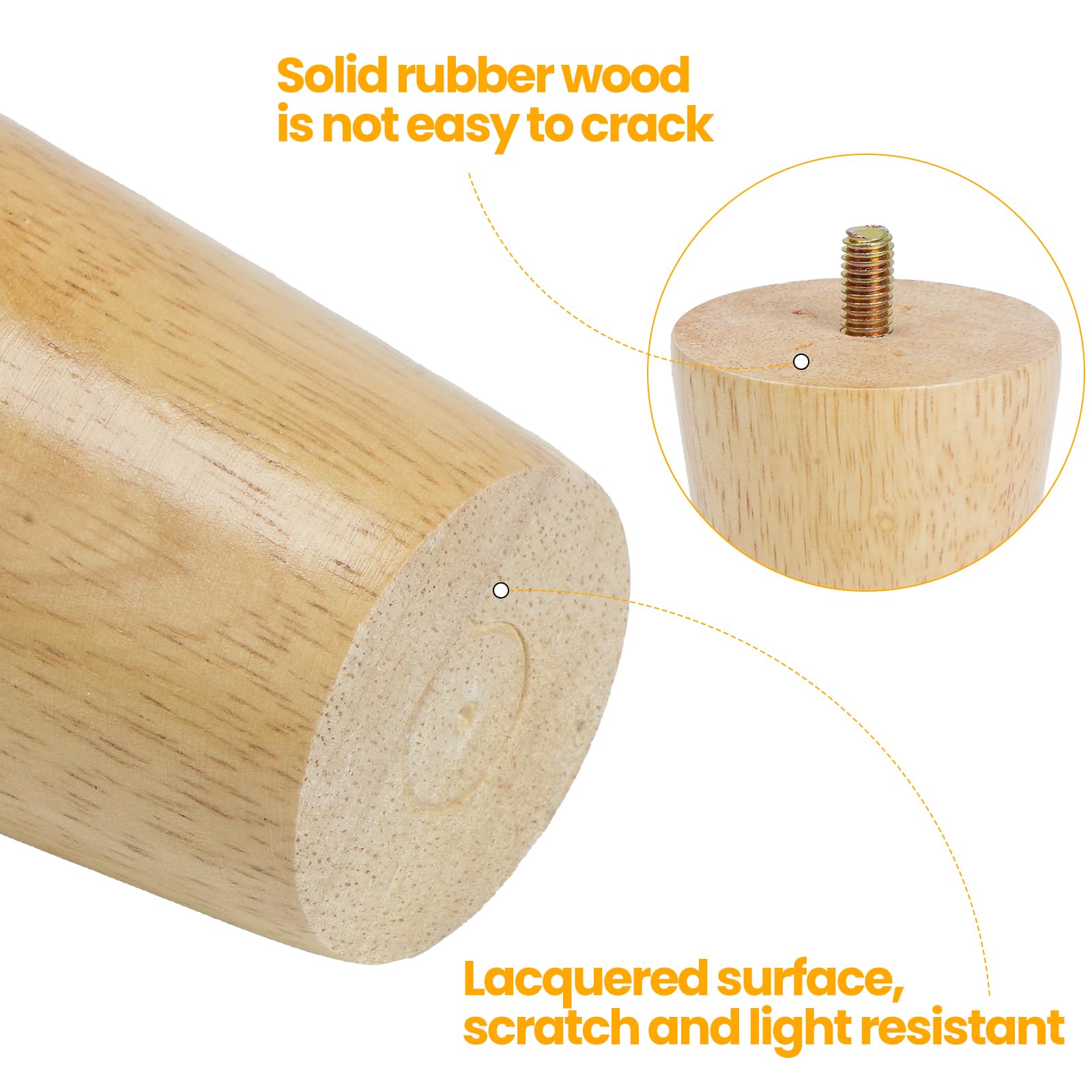 4 Piezas Patas para Muebles de Madera Patas de Madera para Muebles con Placas de Montaje Tornillos Patas para Sofá, Banco, Mesa de Té, Silla, Escritorio, Armario, Otomana (25cm)