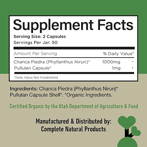 Miniatura 6 de Cápsulas orgánicas de Chanca Piedra - 500 mg, 100 píldoras, extracto puro de rompepiedras Phyllanthus Niruri