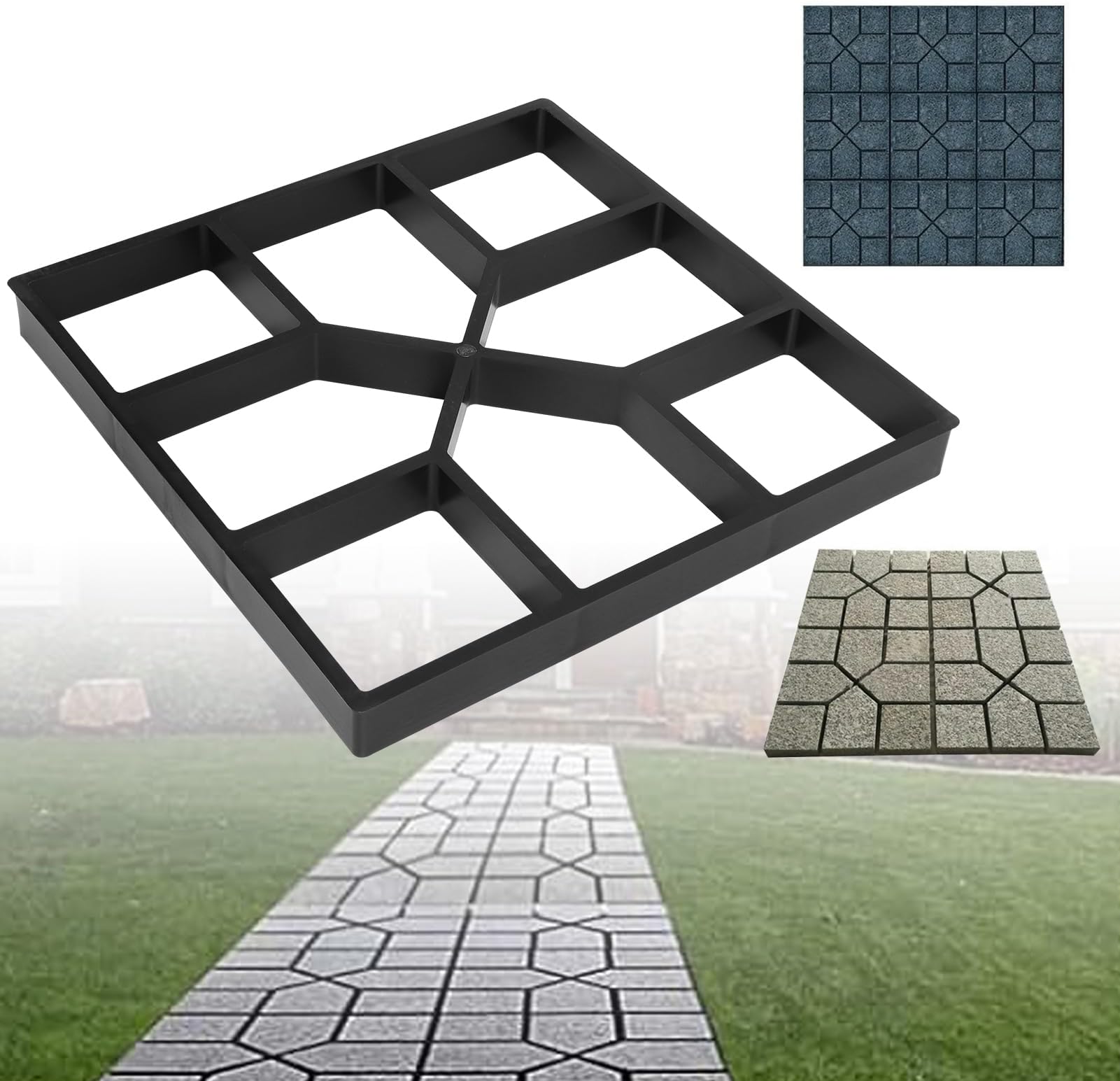 Concrete Moulds Paving Square Path Mould Concrete Garden Paving Moulds 8 Grid DIY Driveway Brick Patio Concrete Slab Path Walk Maker Mould 40 x 40cm/15.75 x 15.75 inch