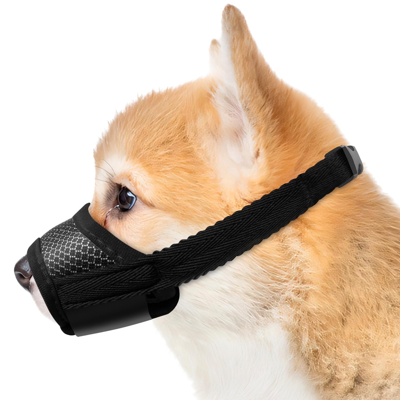 Adjustable Anti Bark Muzzle for Small Dogs - Breathable Mesh Soft Muzzle for Chihuahua (Black, XS)
