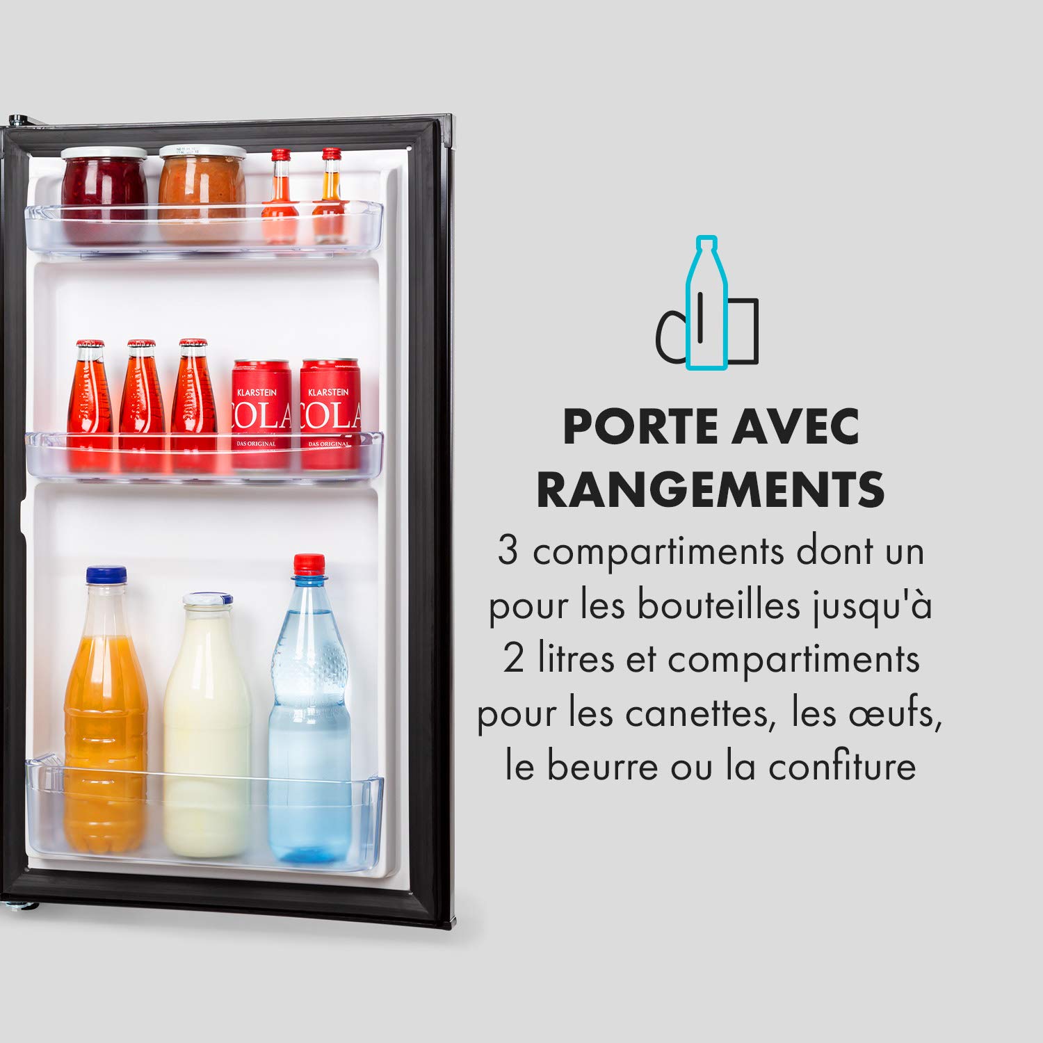 KLARSTEIN Cool Cousin - Combiné réfrigérateur congélateur, 80 L :69 L réfrigérateur et 11 L congélateur 3 étoiles, 2 clayettes en verre, 3 compartiments de porte, bac à légumes