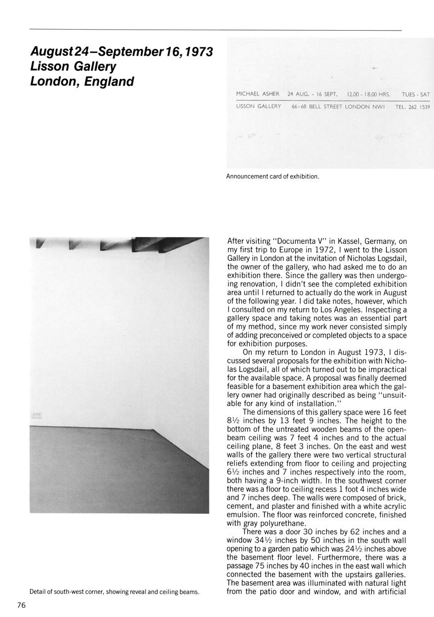 Michael Asher: Writings 1973-1983 on Works 1969-1979
